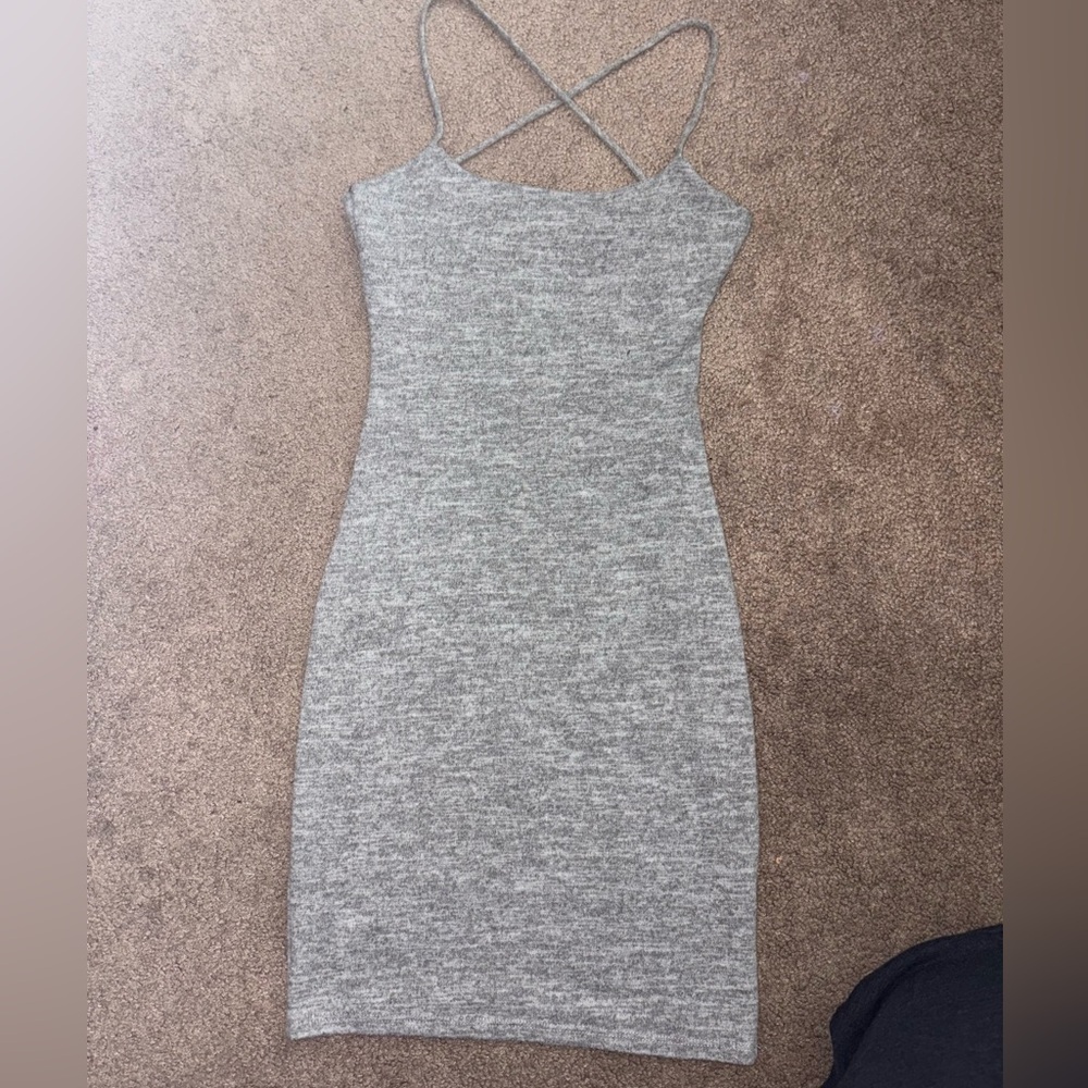 Heather Gray Mini Dress w/ Cross Line Backing